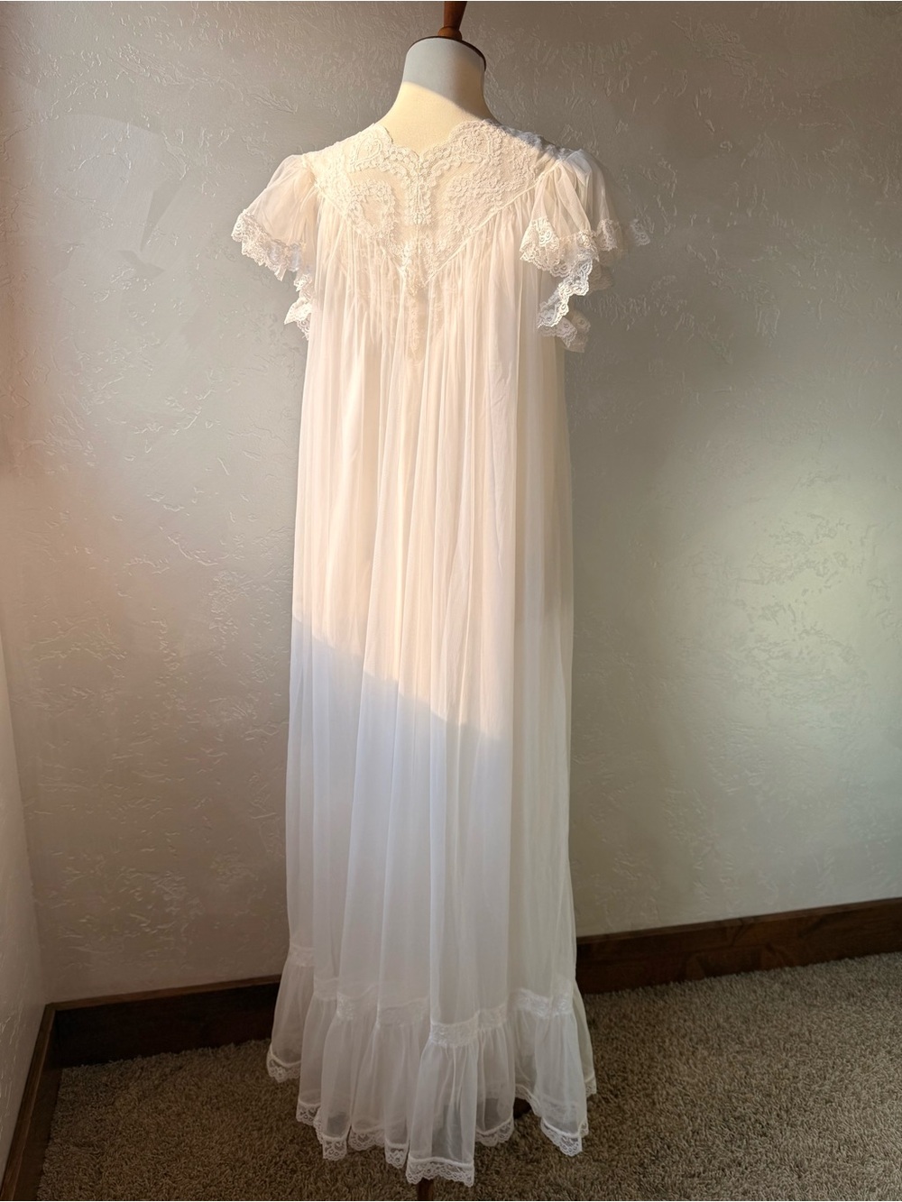 Vintage 1950s 1960s Tosca White Chiffon Lace Peignoir Set Bridal Nightgown Small - Picture 9 of 16